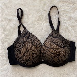 😈 DKNY 32 DD wire black padded bra lace